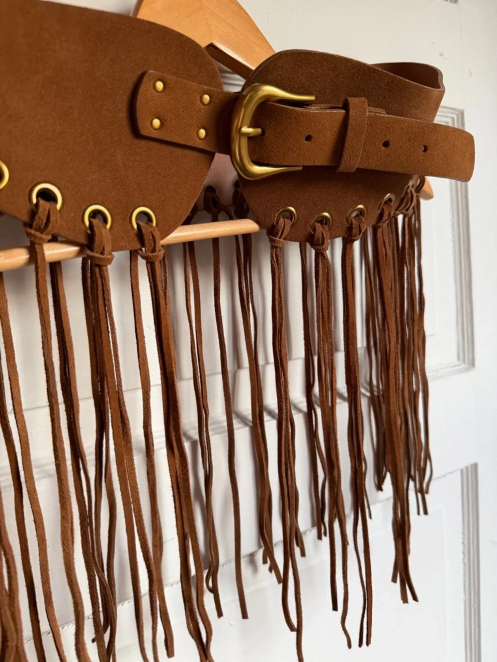 NWT Zara Brown Leather Fringe Cummerbund Belt Buckle Boho Festival Cowgirl Chic - Picture 5 of 10